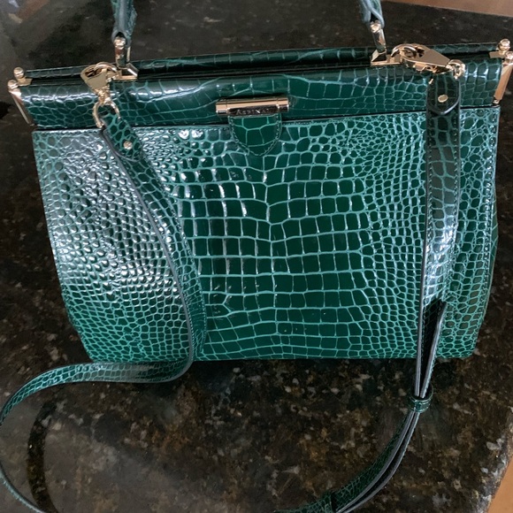 Aspinal of London Large Florence Bag Evergreen Patent Croc - Picture 5 of 15
